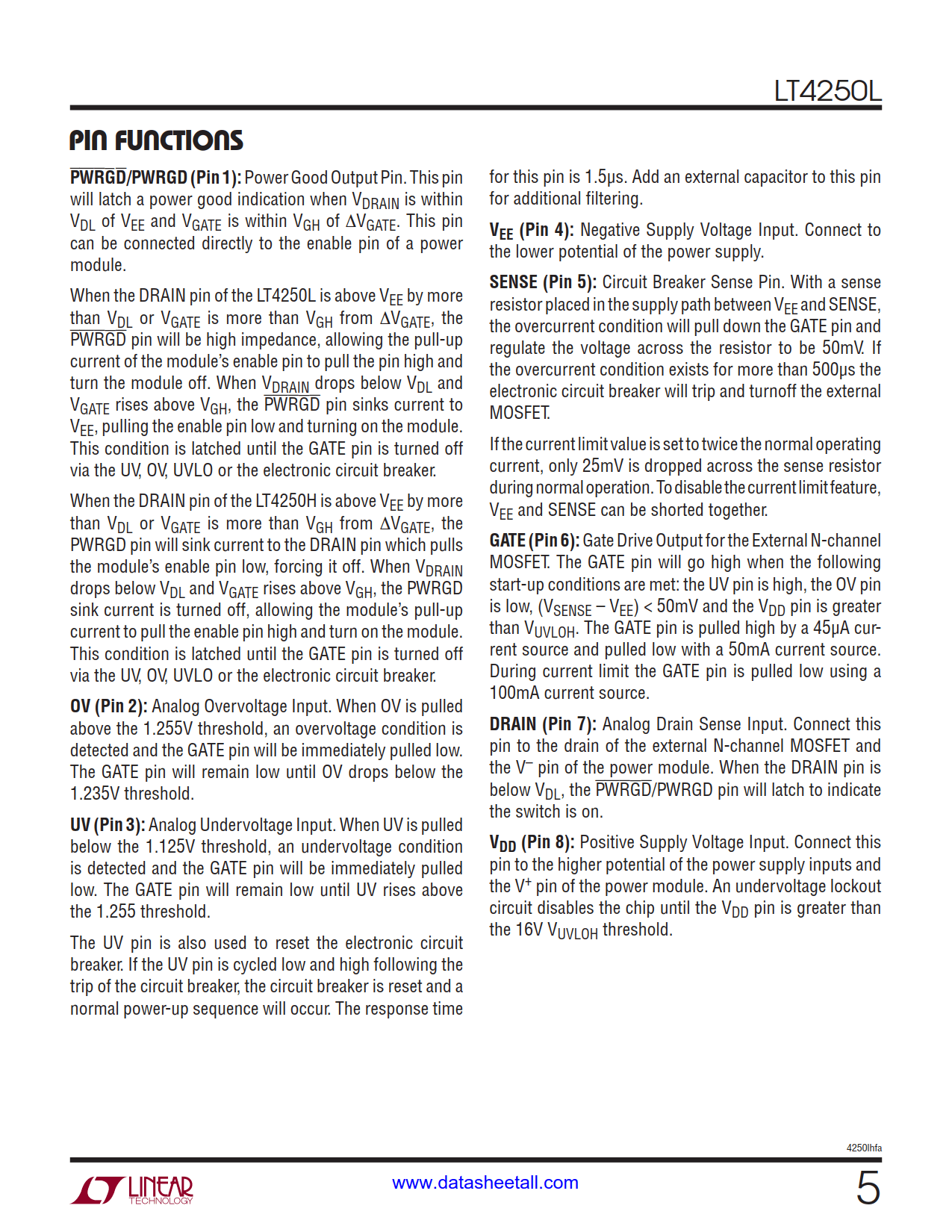 LT4250L Datasheet Page 5