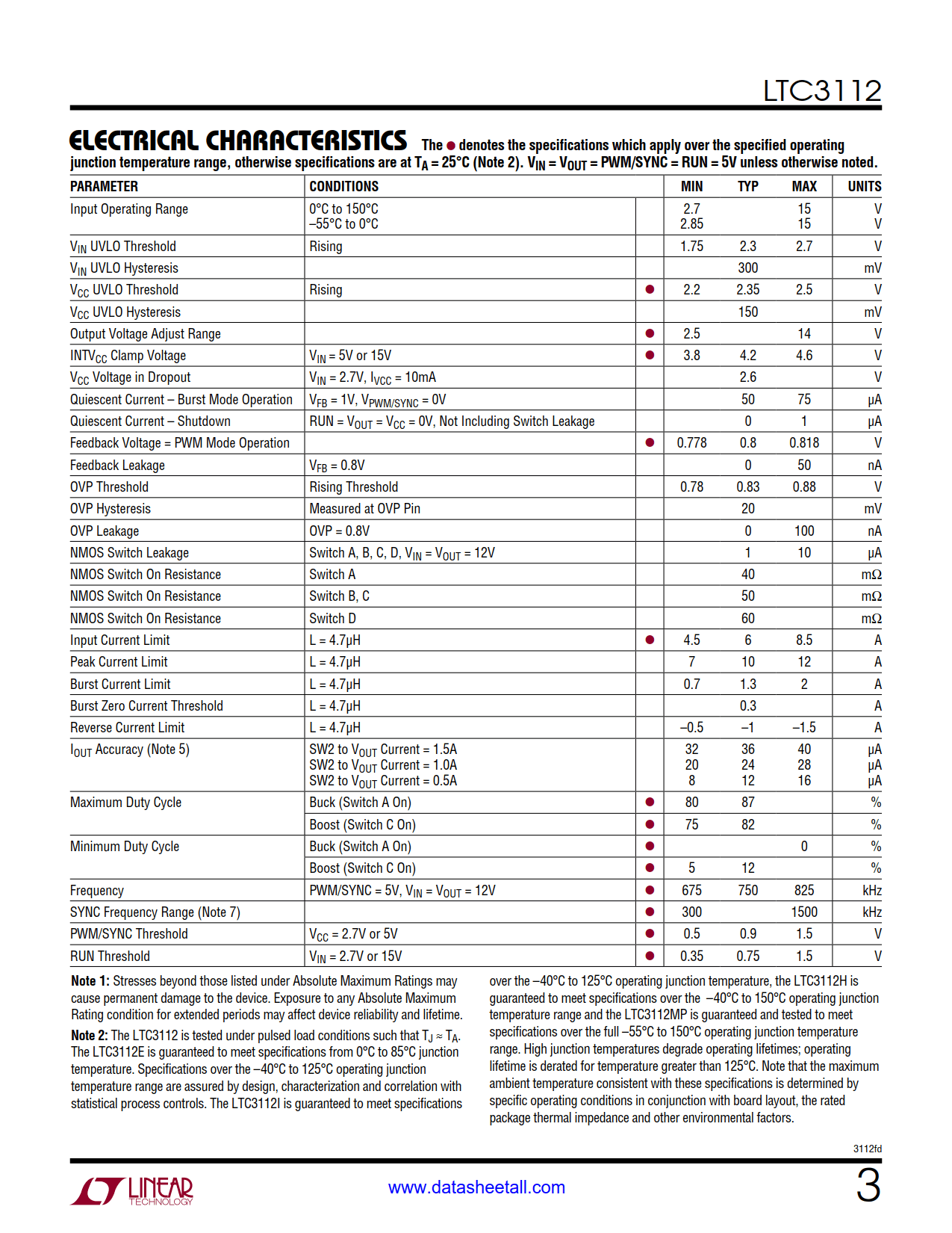 LTC3112 Datasheet Page 3