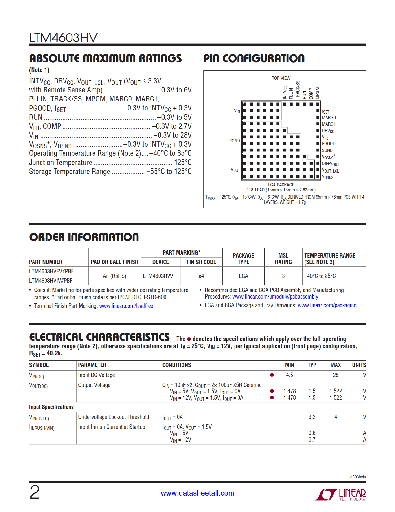 LTM4603HV Datasheet Page 2