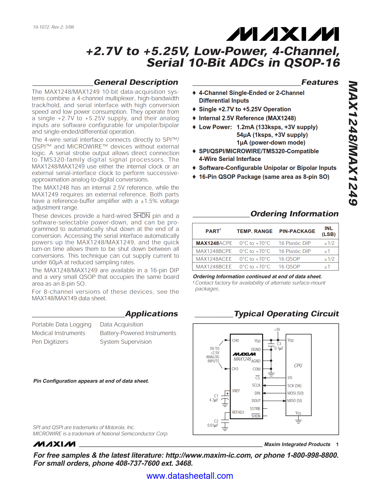 MAX1248 Datasheet
