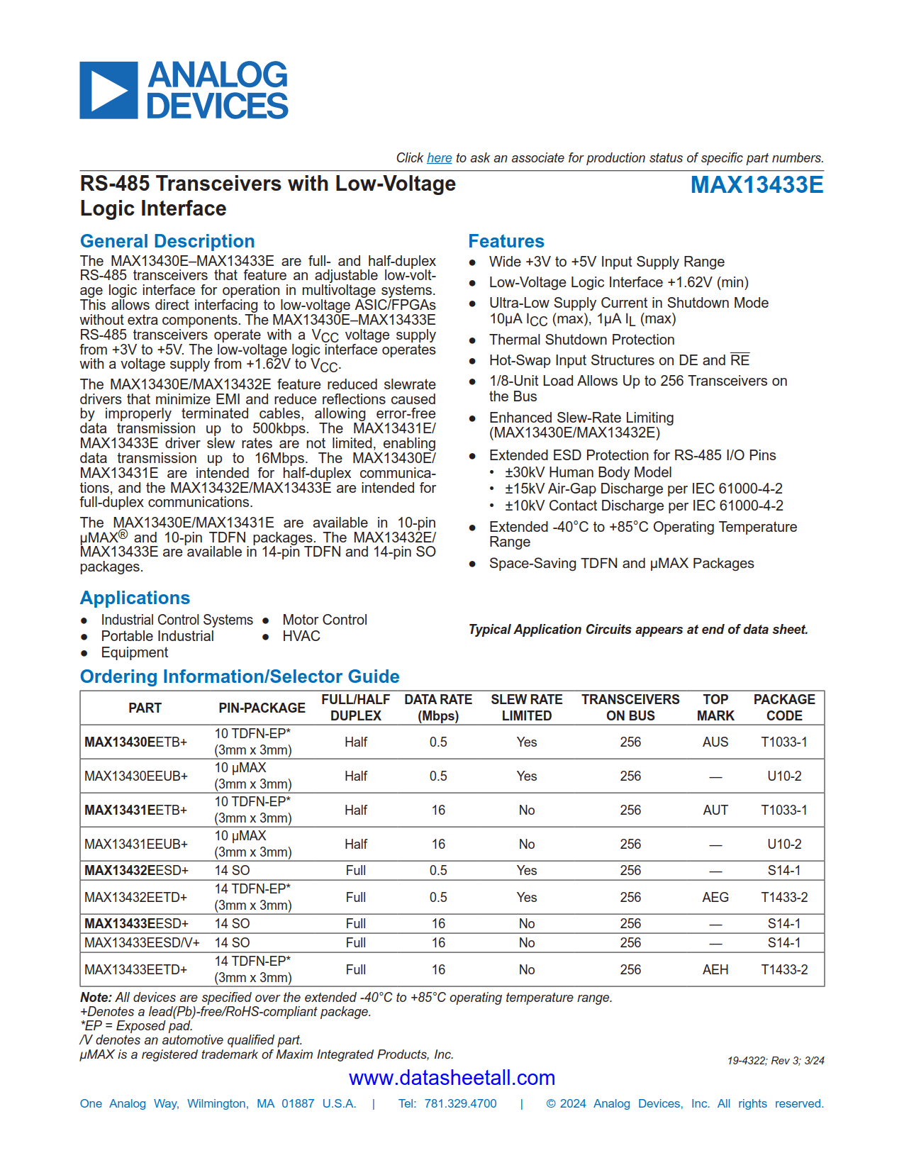 MAX13433E Datasheet