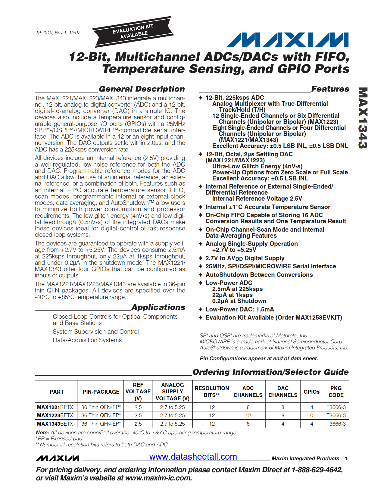 MAX1343 Datasheet