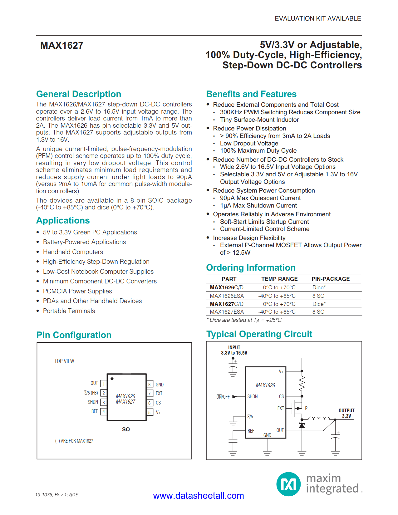 MAX1627 Datasheet