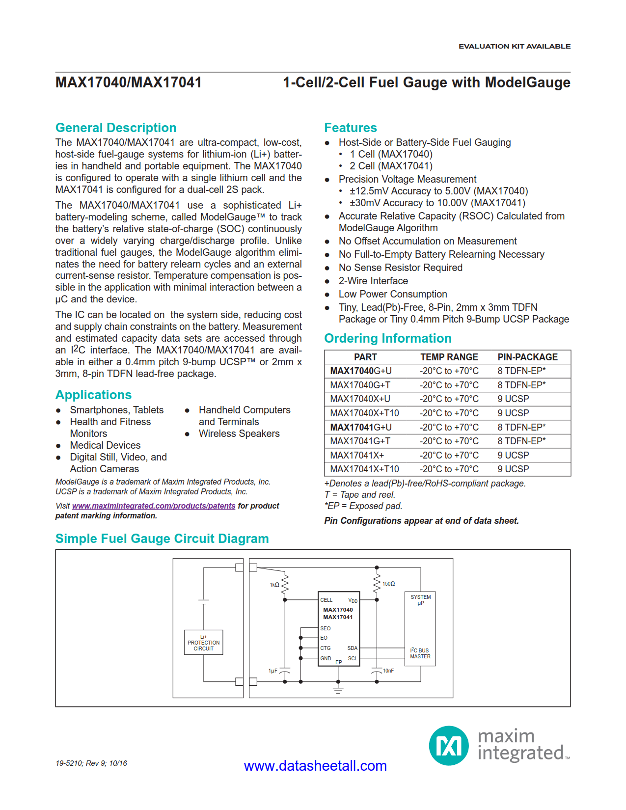 MAX17041 Datasheet