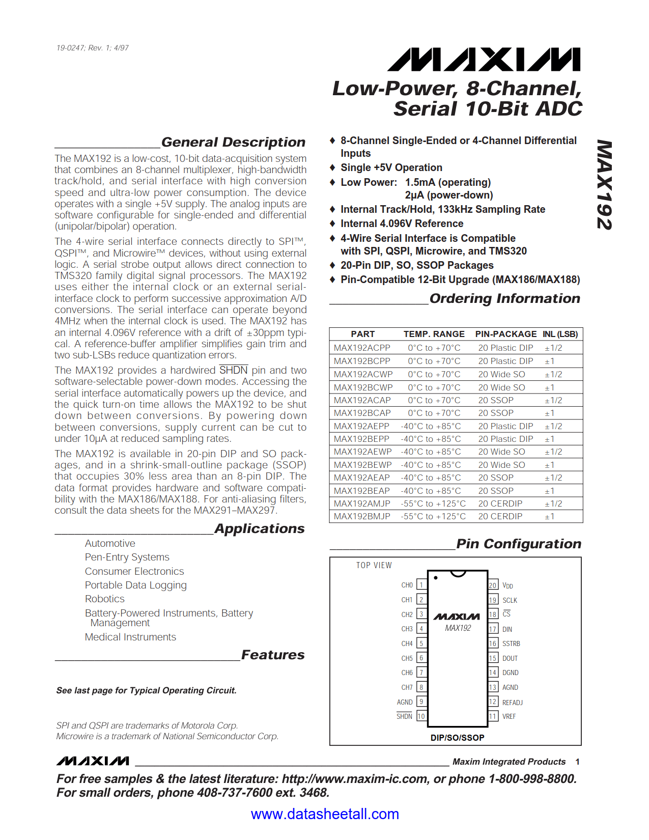 MAX192 Datasheet