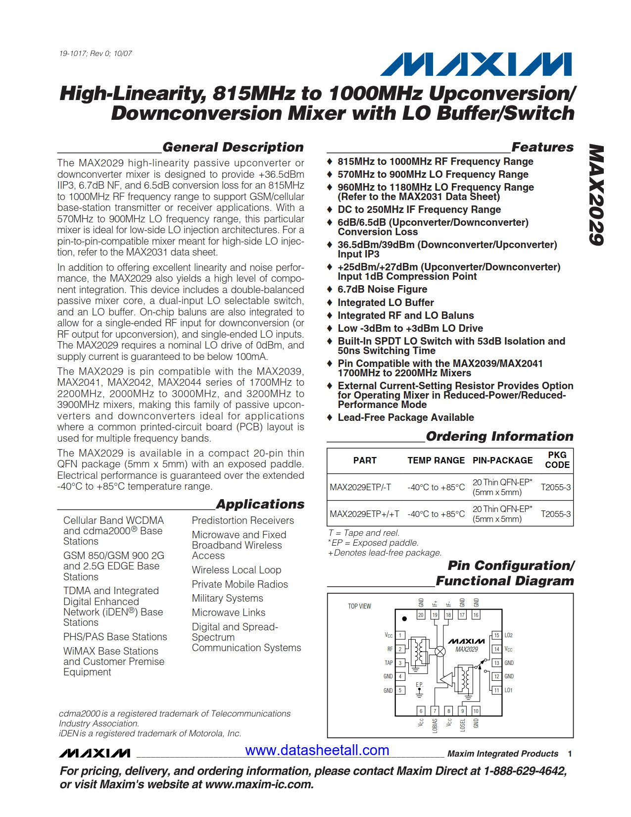 MAX2029 Datasheet