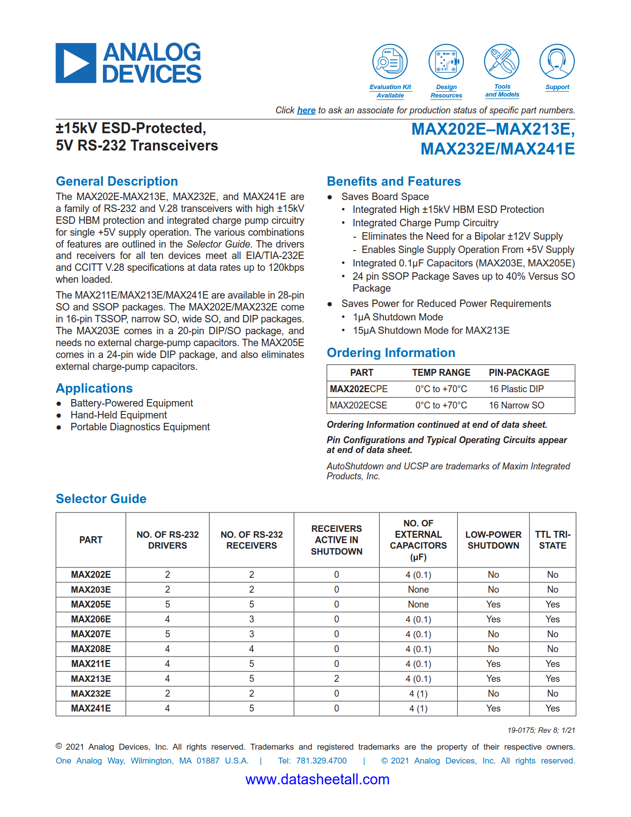 MAX203E Datasheet
