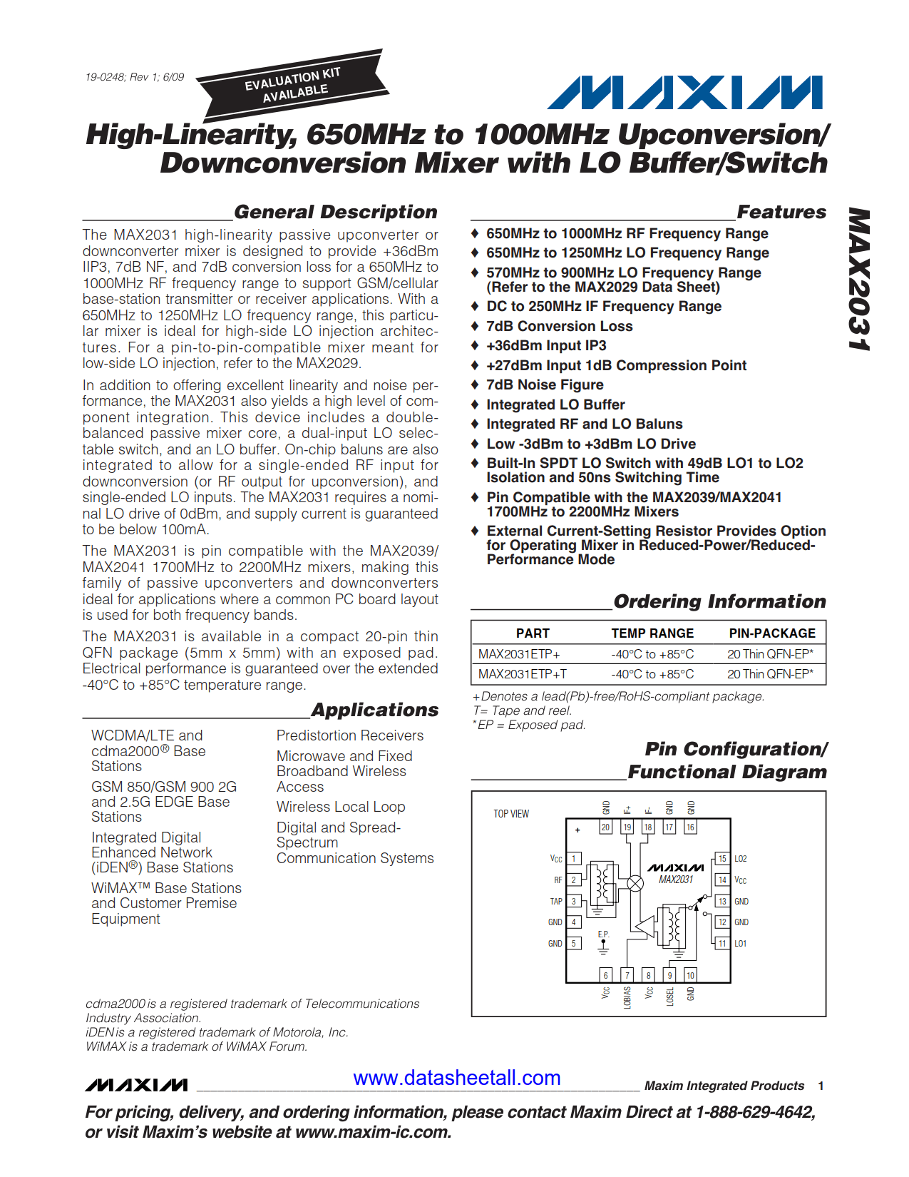MAX2031 Datasheet