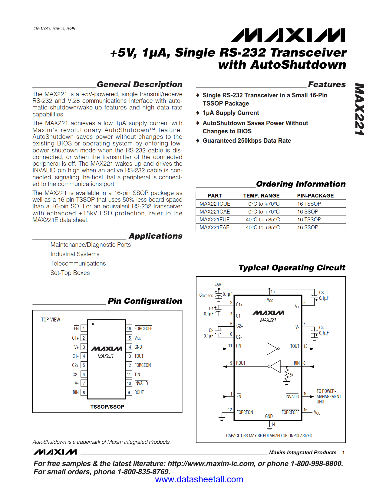MAX221 Datasheet