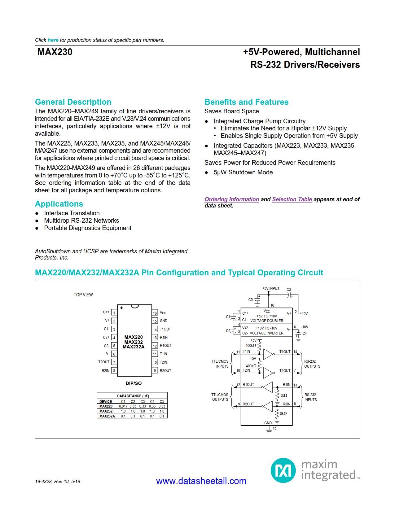 MAX230 Datasheet