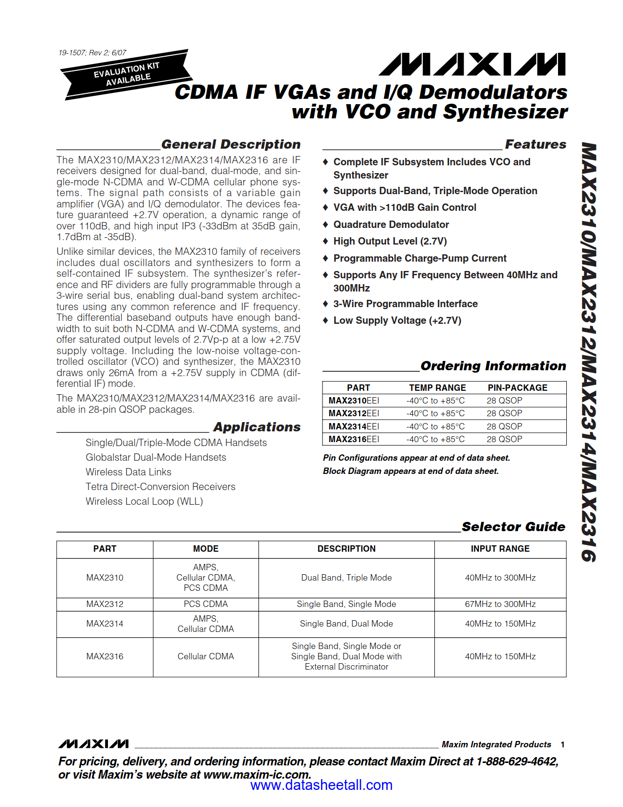MAX2314 Datasheet