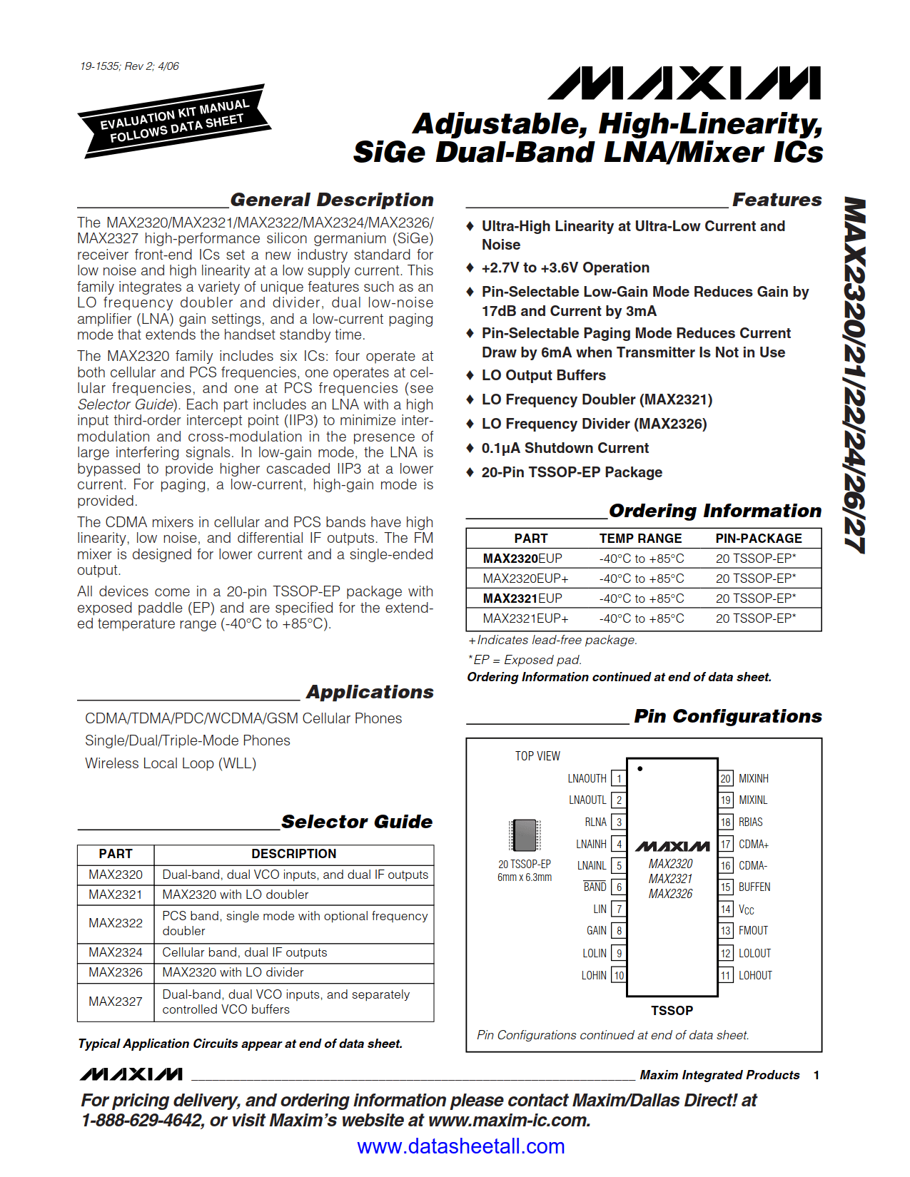 MAX2321 Datasheet