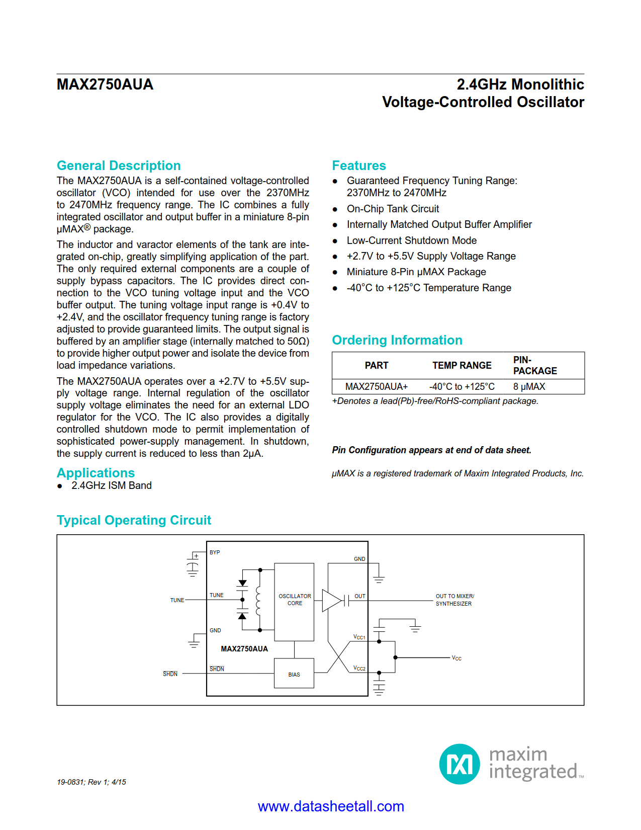 MAX2750AUA Datasheet