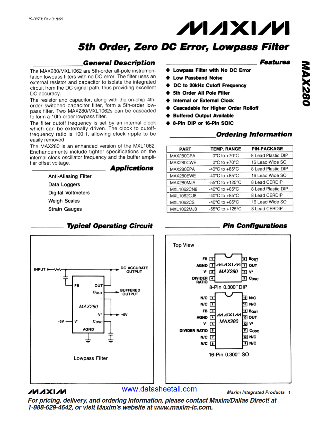 MAX280 Datasheet