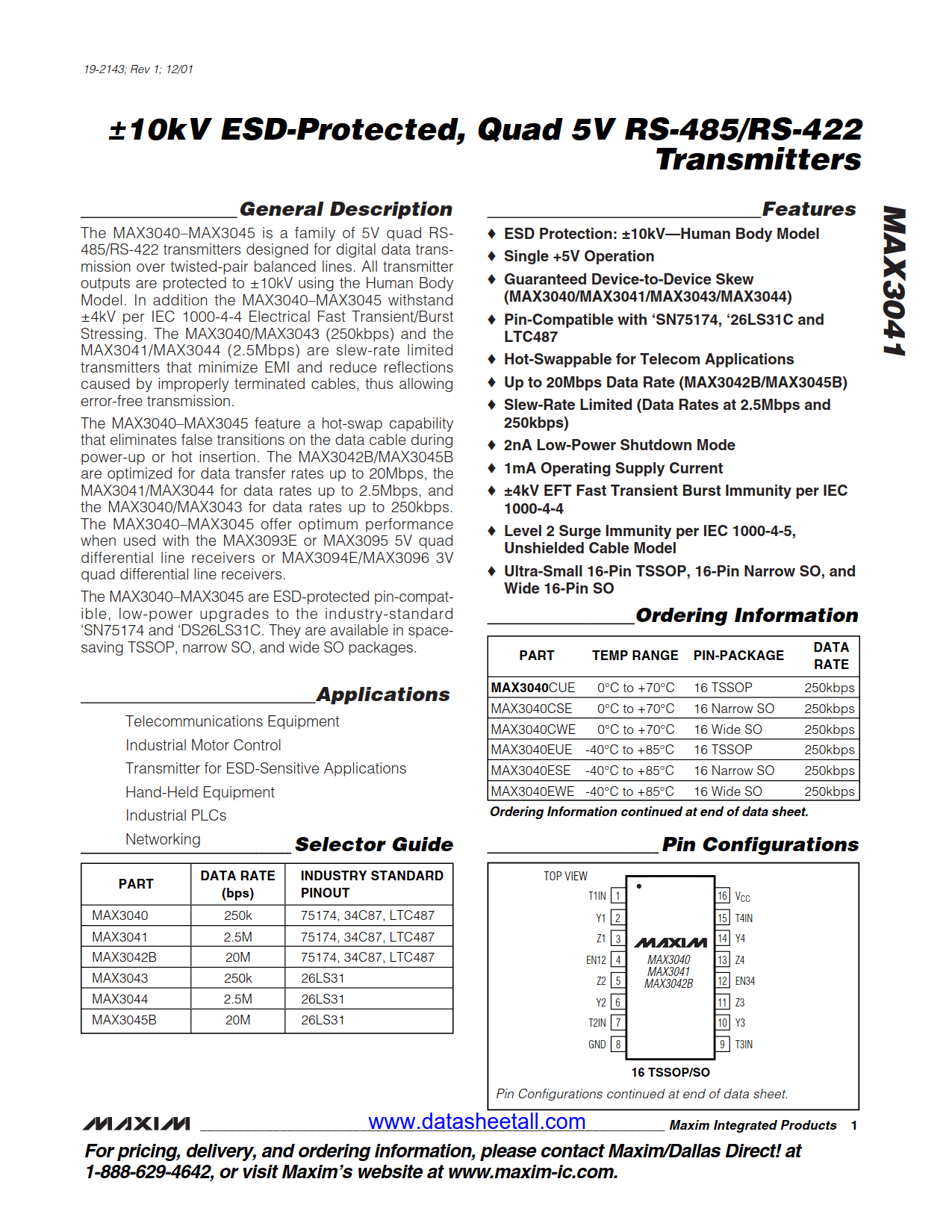 MAX3041 Datasheet