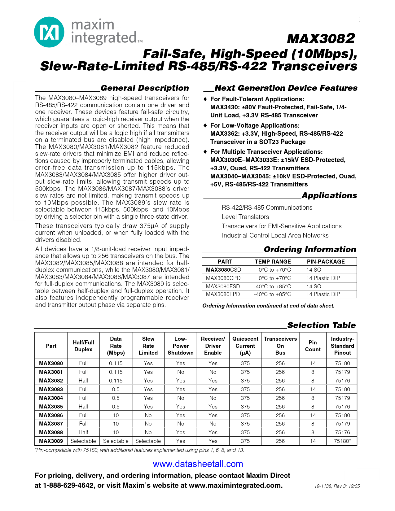 MAX3082 Datasheet