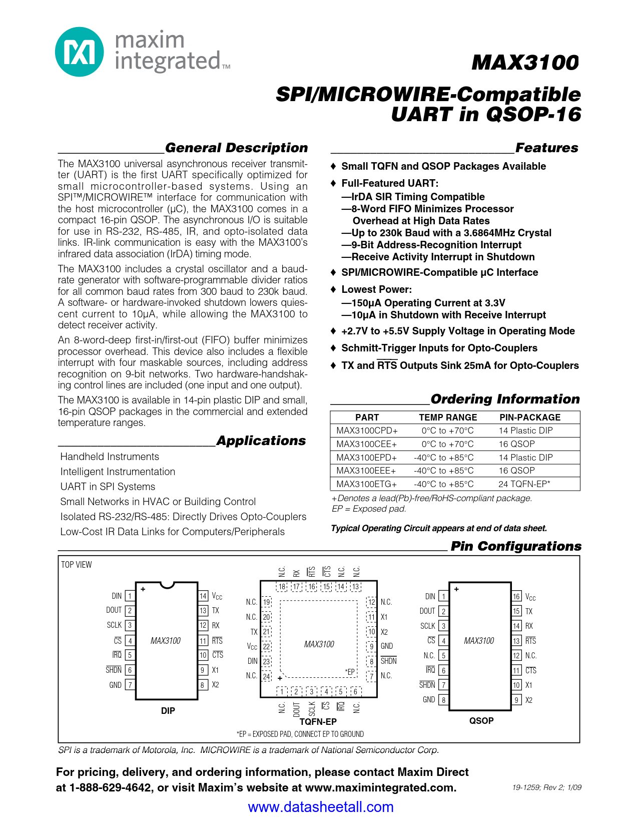 MAX3100 Datasheet
