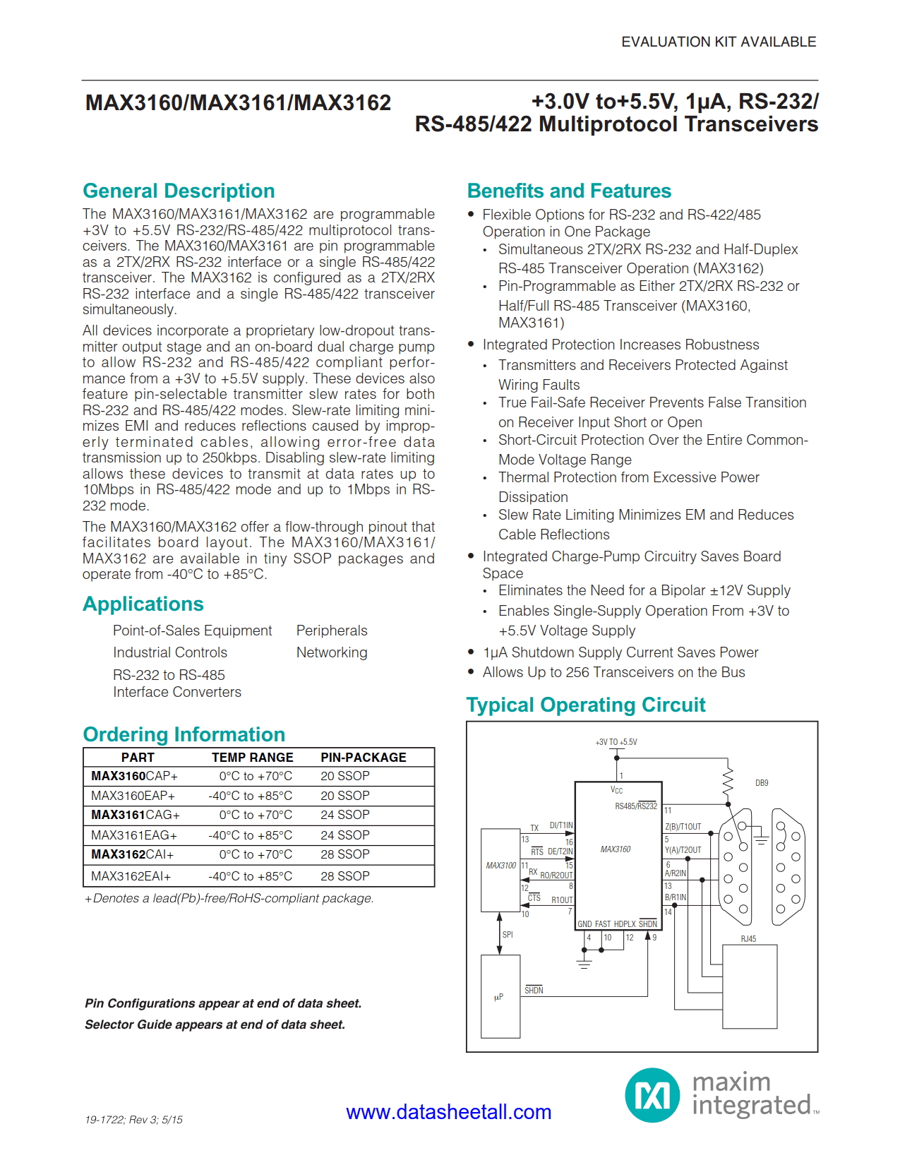 MAX3161 Datasheet