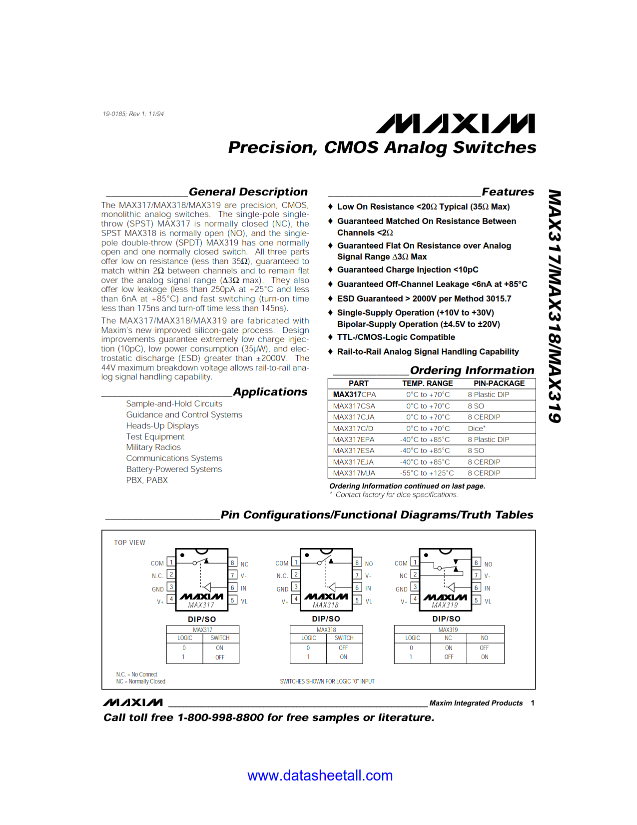 MAX319 Datasheet