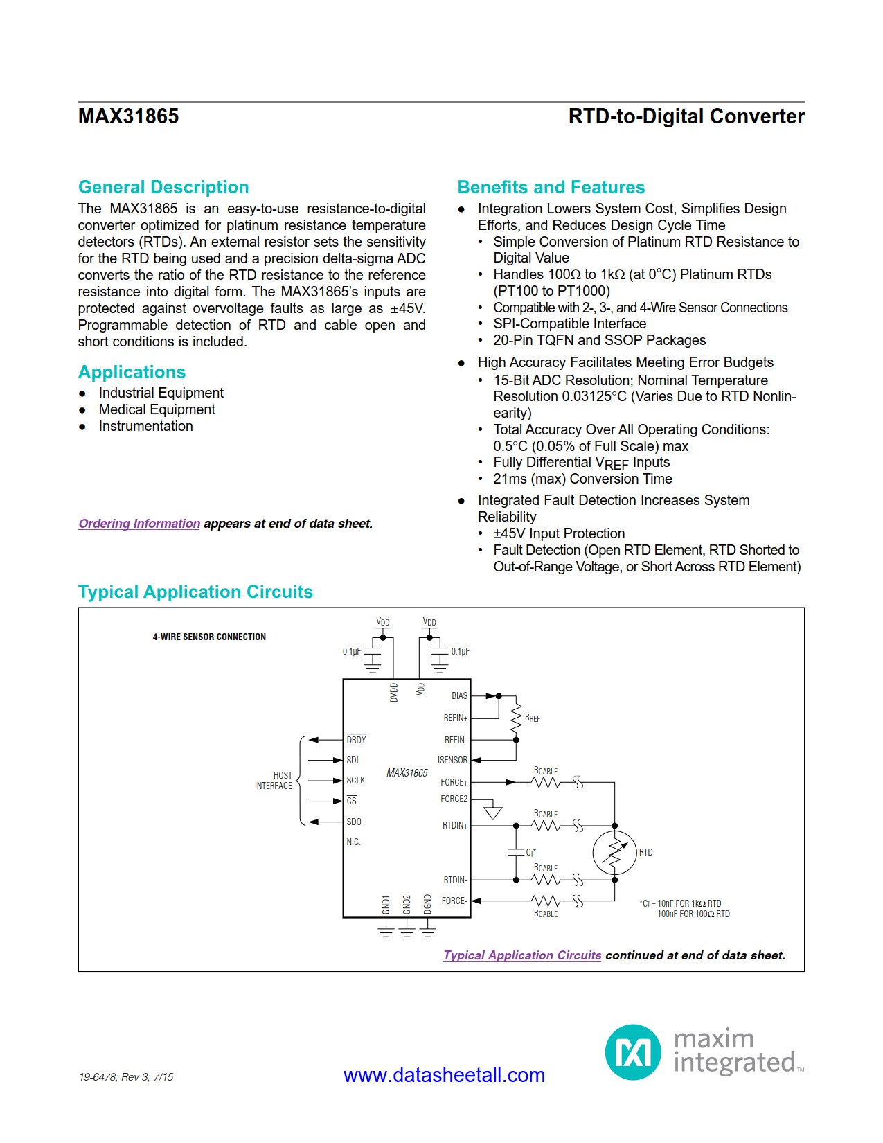 MAX31865 Datasheet