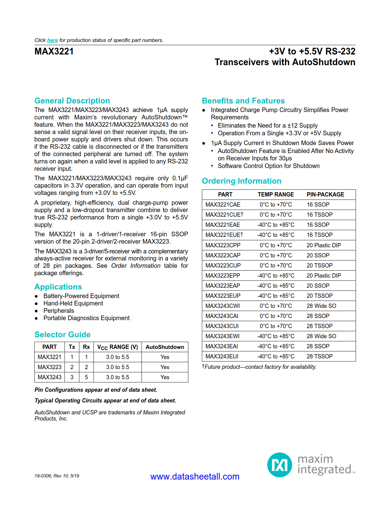 MAX3221 Datasheet