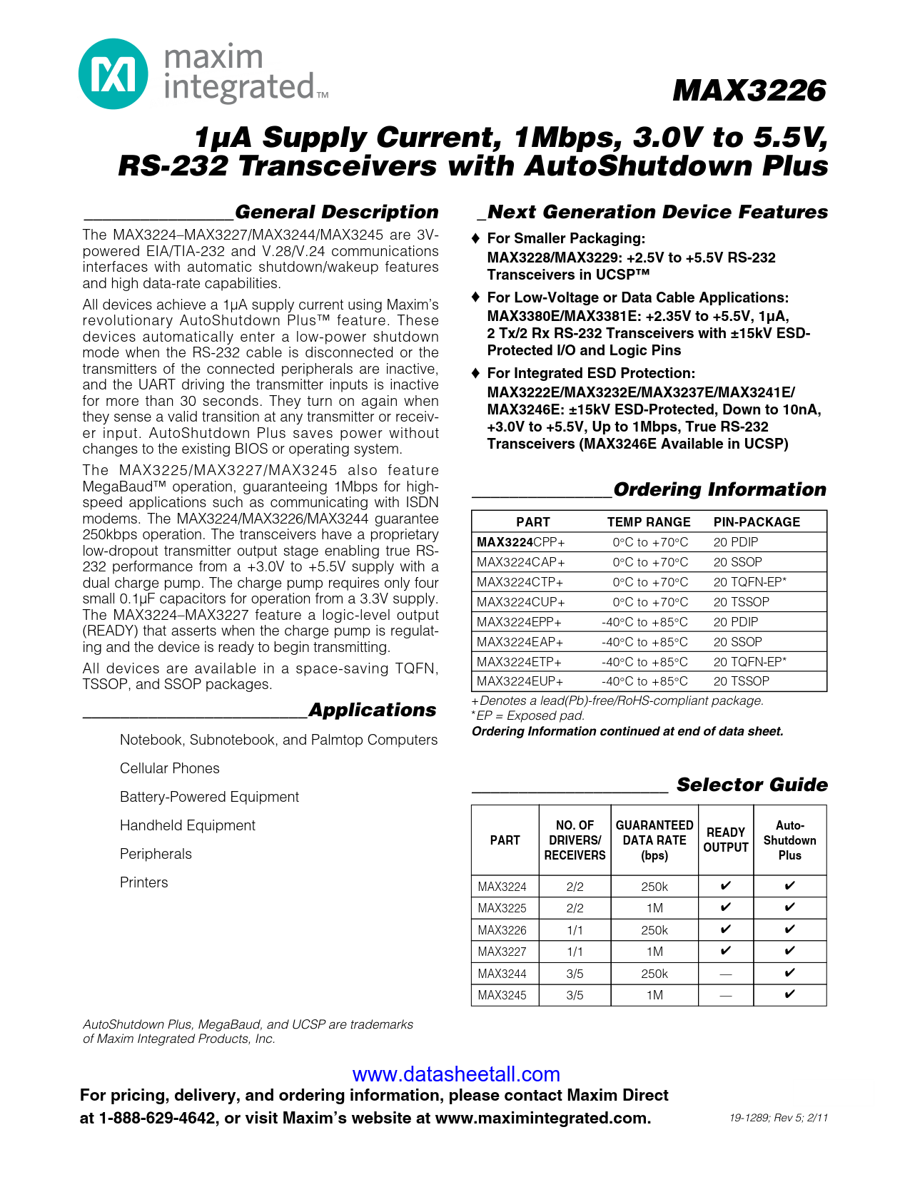 MAX3226 Datasheet