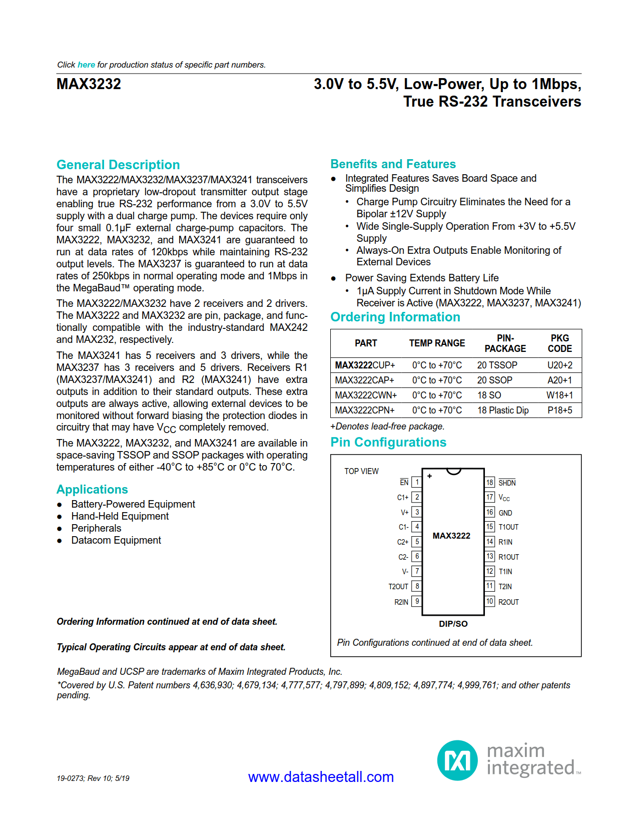 MAX3232 Datasheet