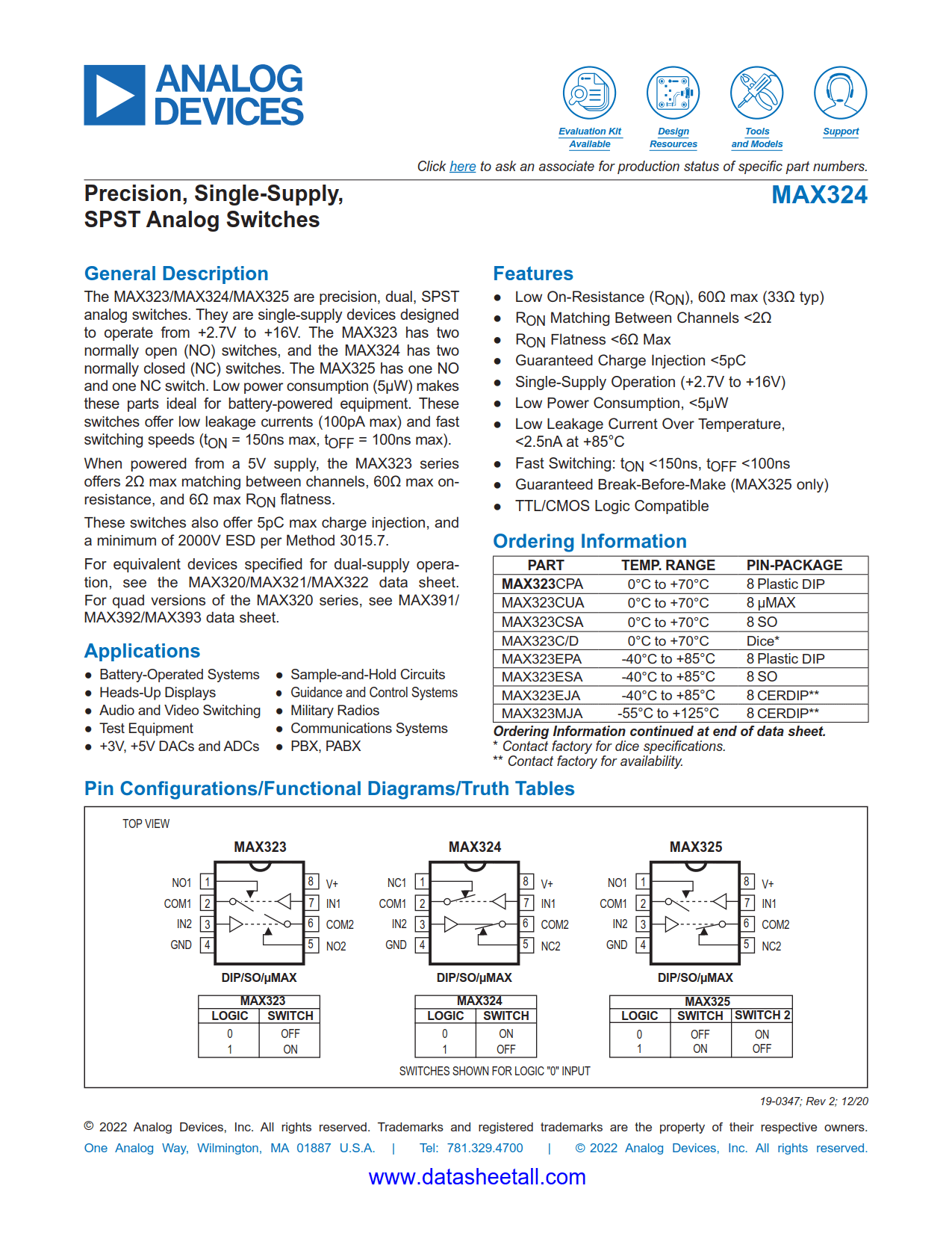MAX324 Datasheet