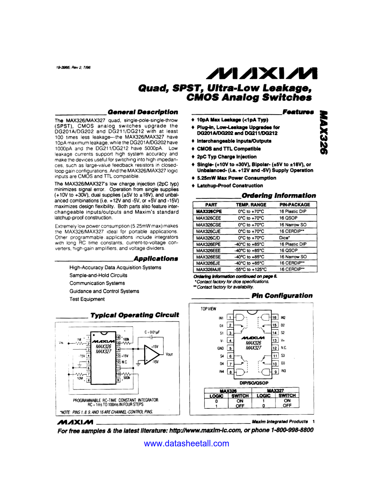 MAX326 Datasheet