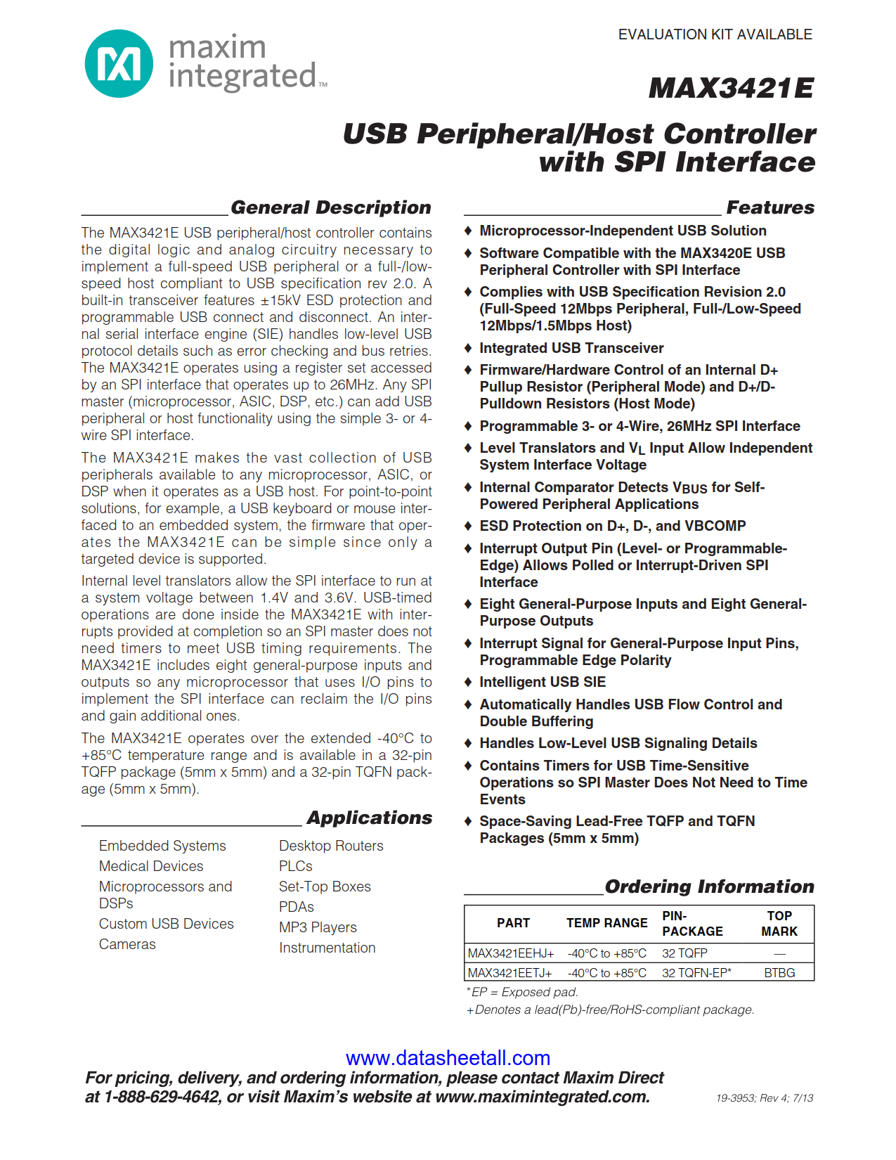 MAX3421E Datasheet