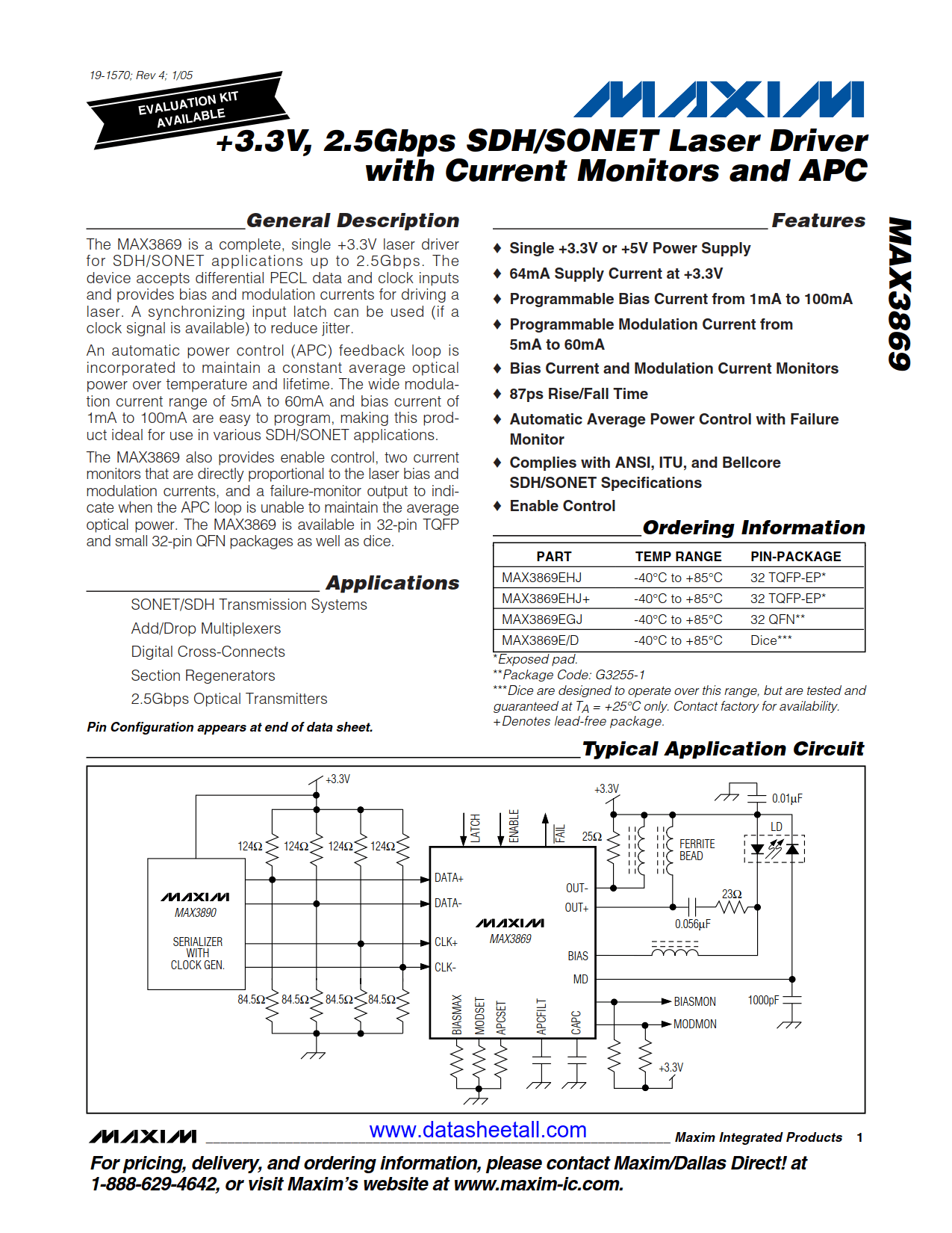 MAX3869 Datasheet