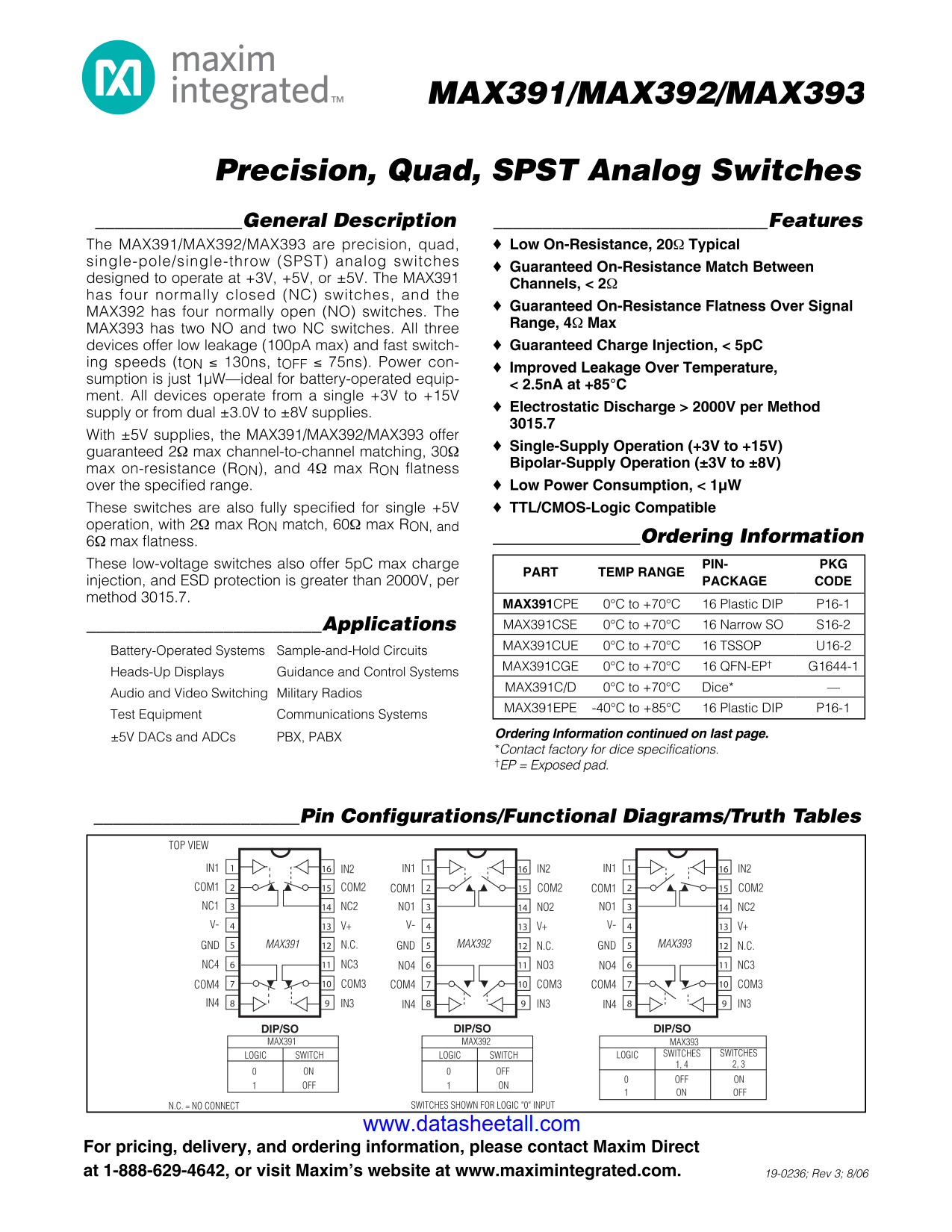 MAX391 Datasheet