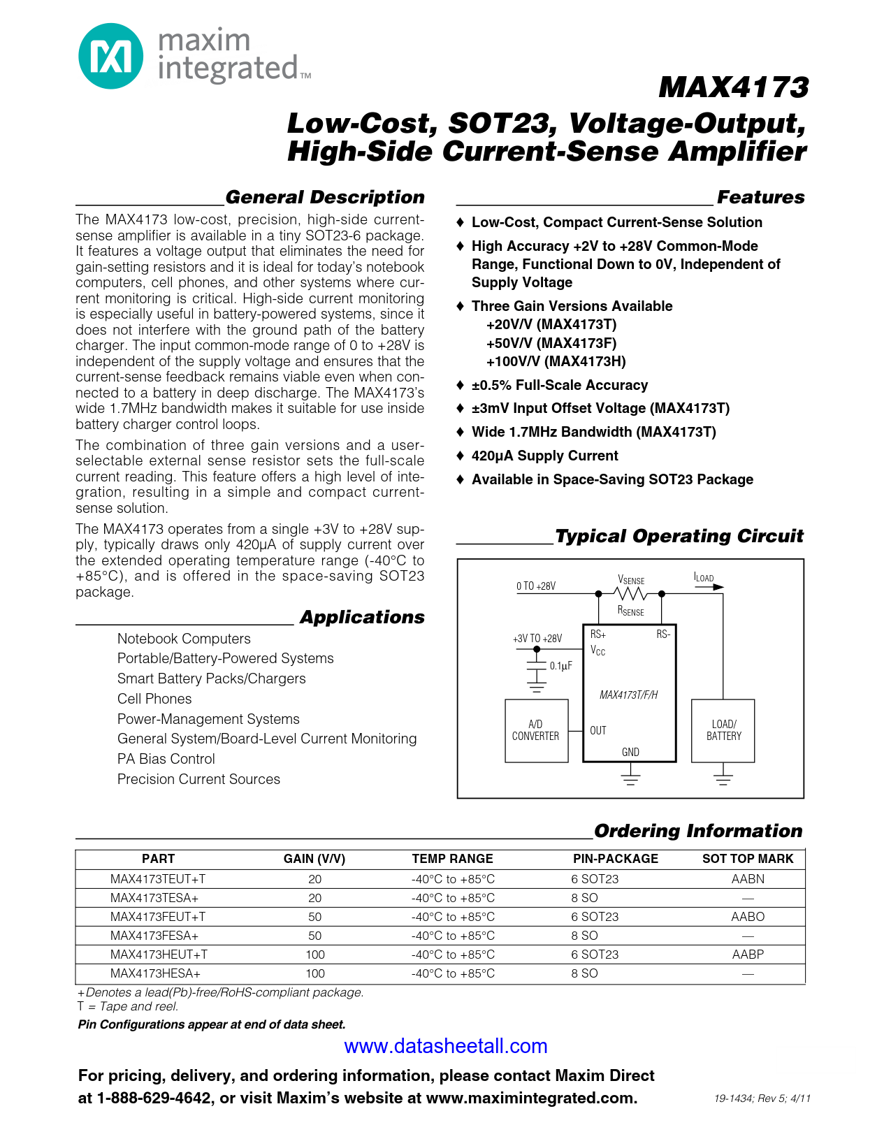 MAX4173 Datasheet