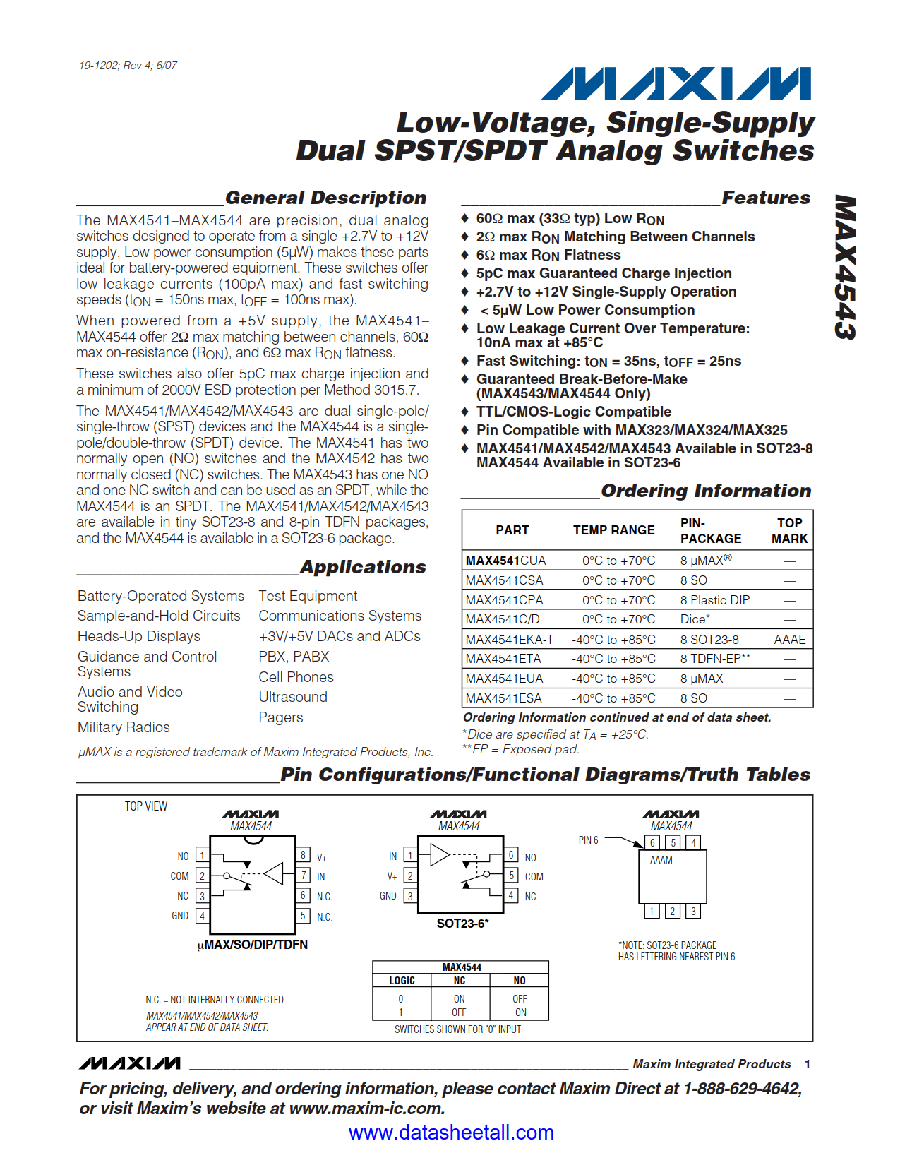 MAX4543 Datasheet