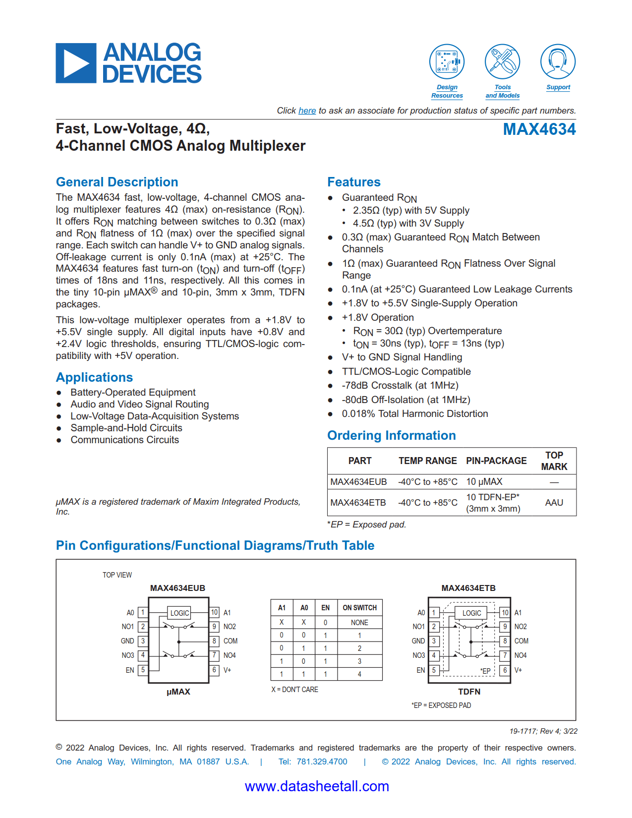 MAX4634 Datasheet