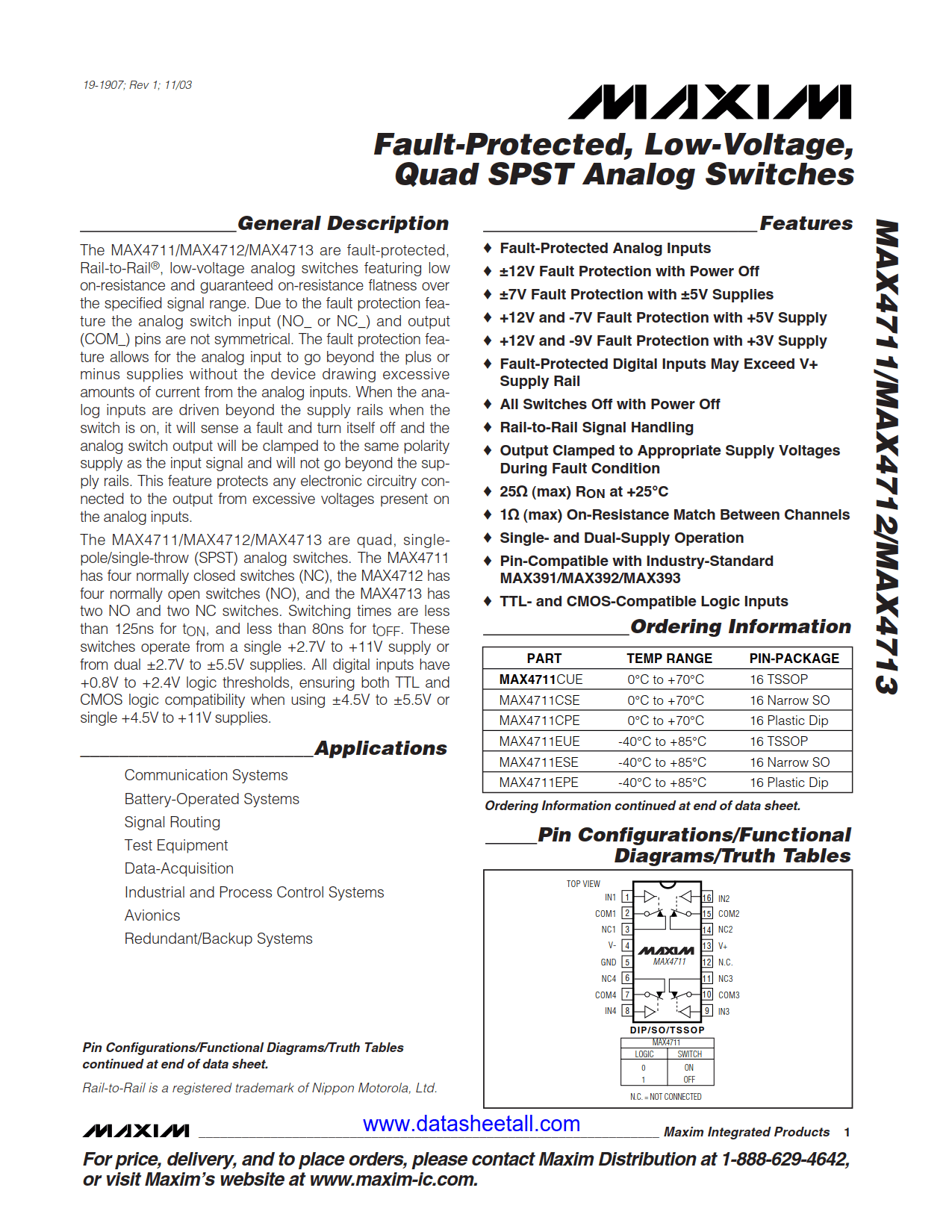 MAX4711 Datasheet
