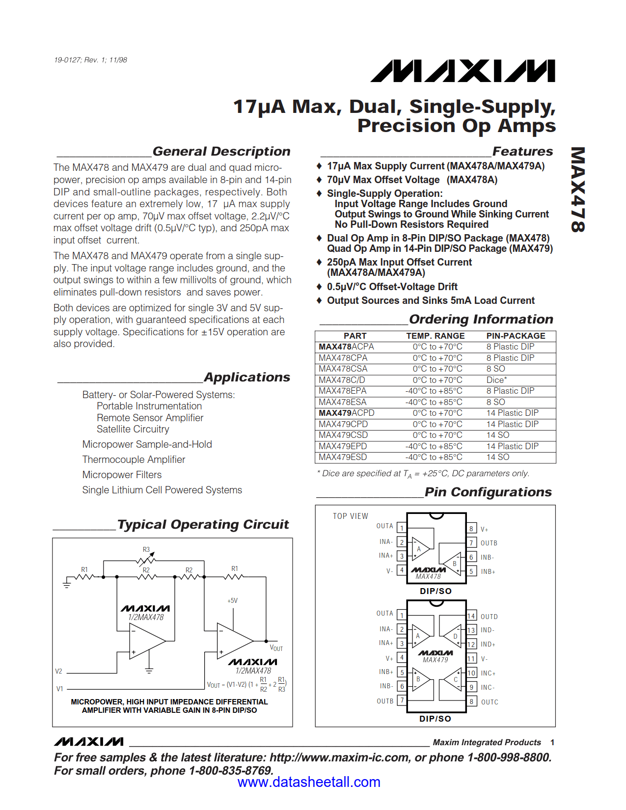 MAX478 Datasheet