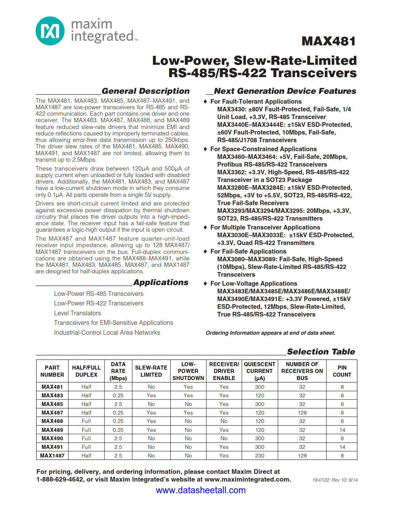MAX481 Datasheet