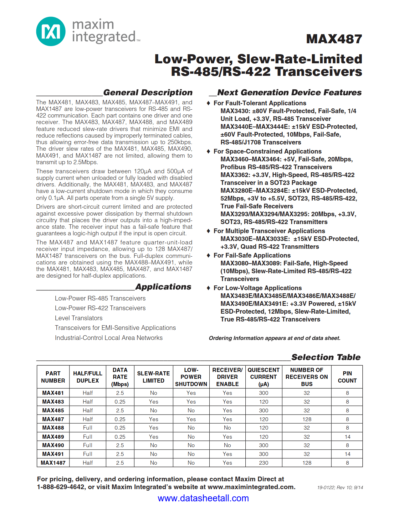 MAX487 Datasheet