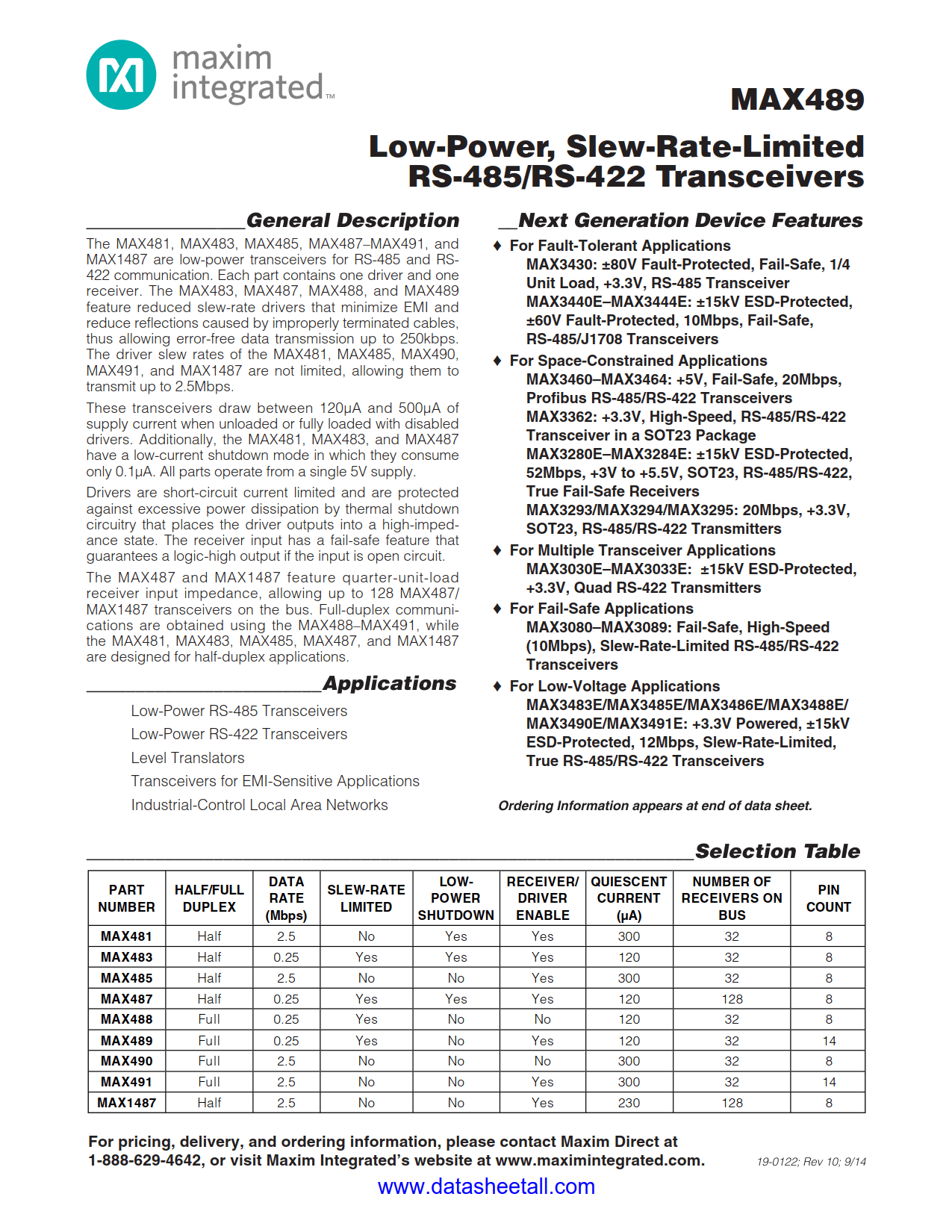MAX489 Datasheet