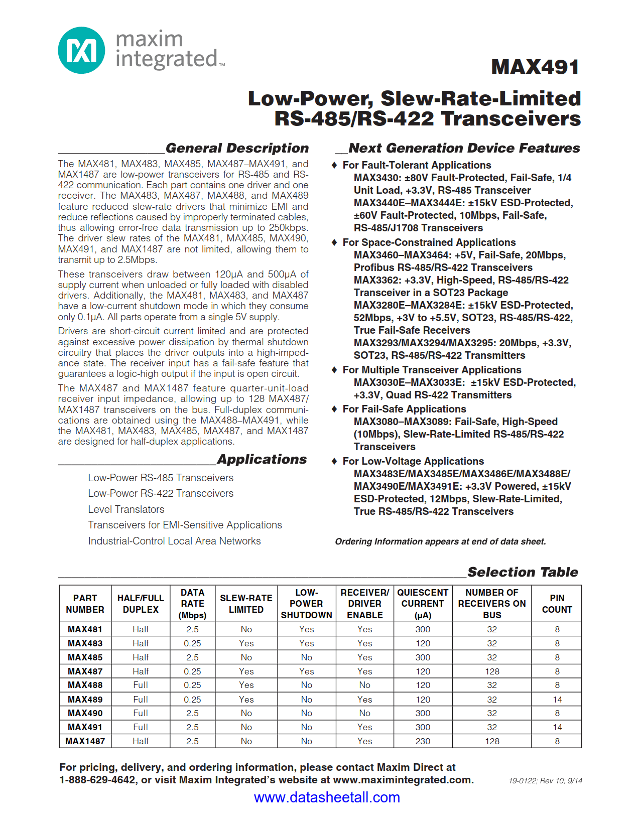 MAX491 Datasheet