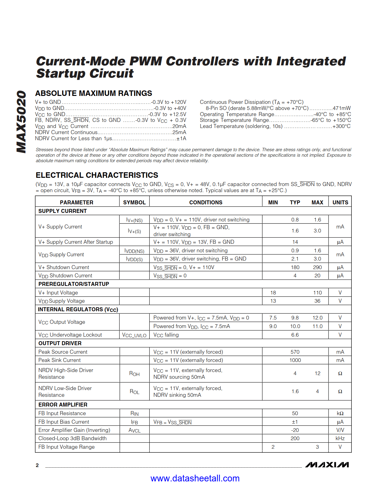 MAX5020 Datasheet Page 2