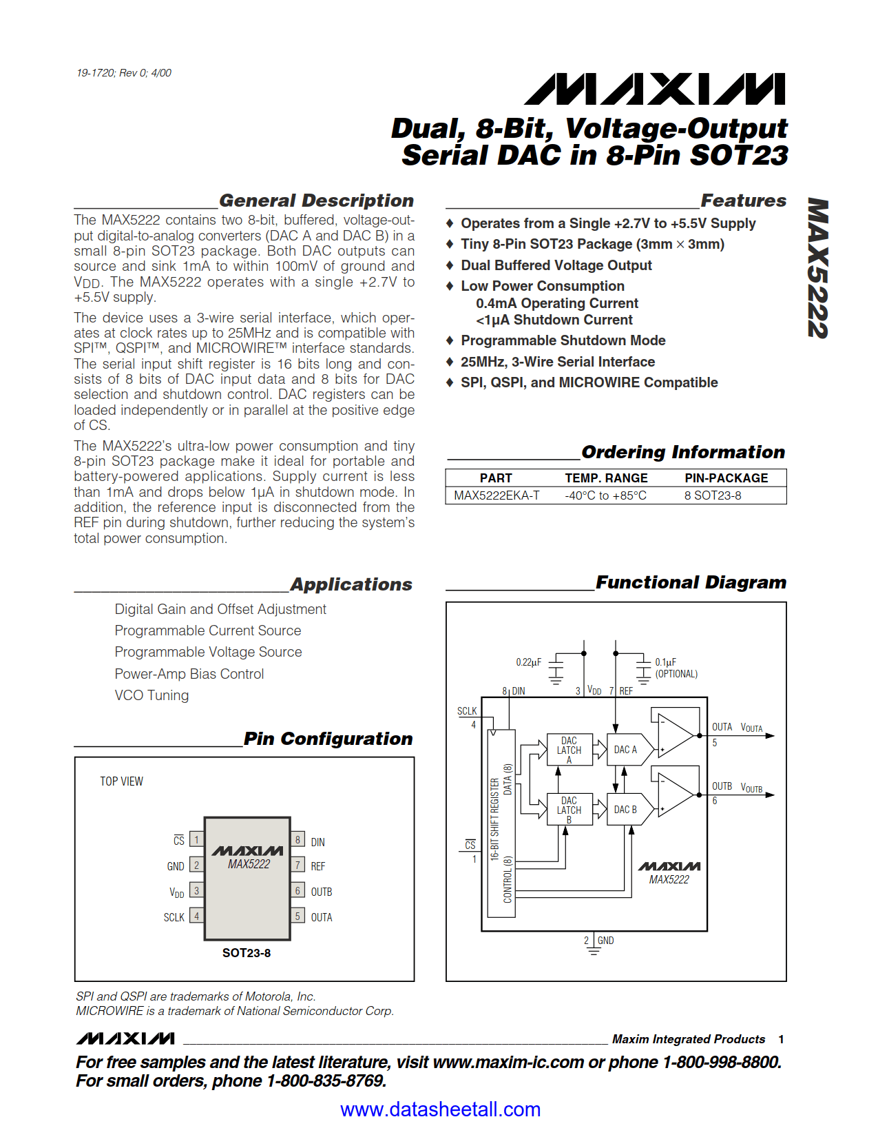 MAX5222 Datasheet