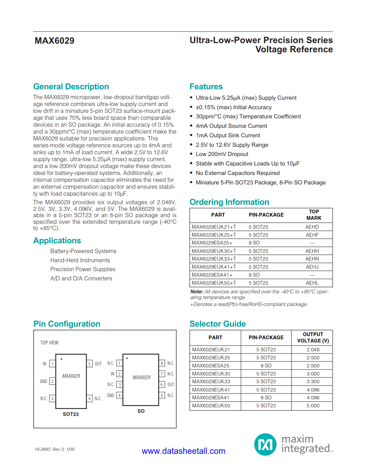 MAX6029 Datasheet