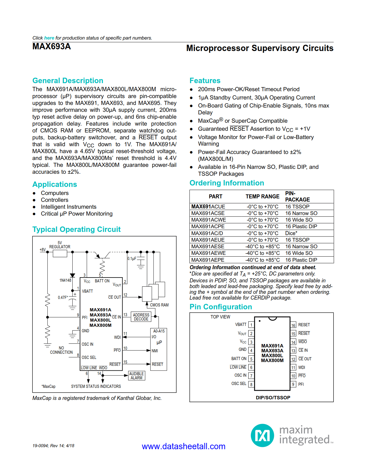 MAX693A Datasheet