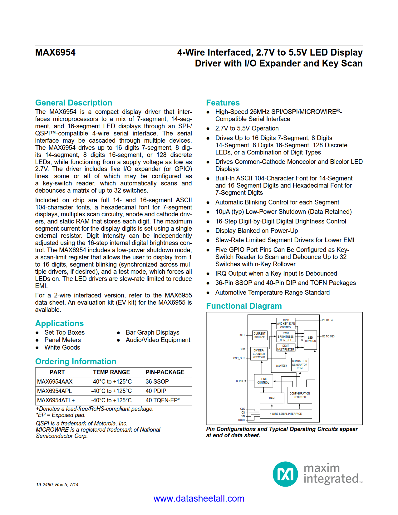 MAX6954 Datasheet