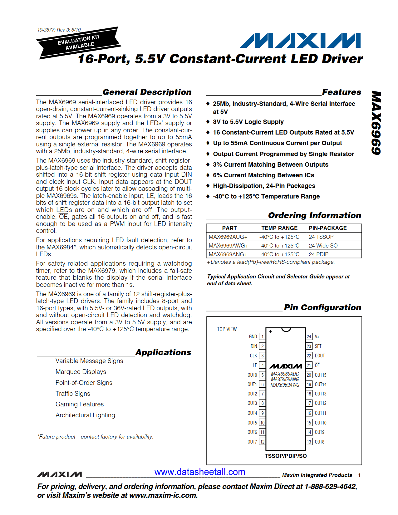 MAX6969 Datasheet