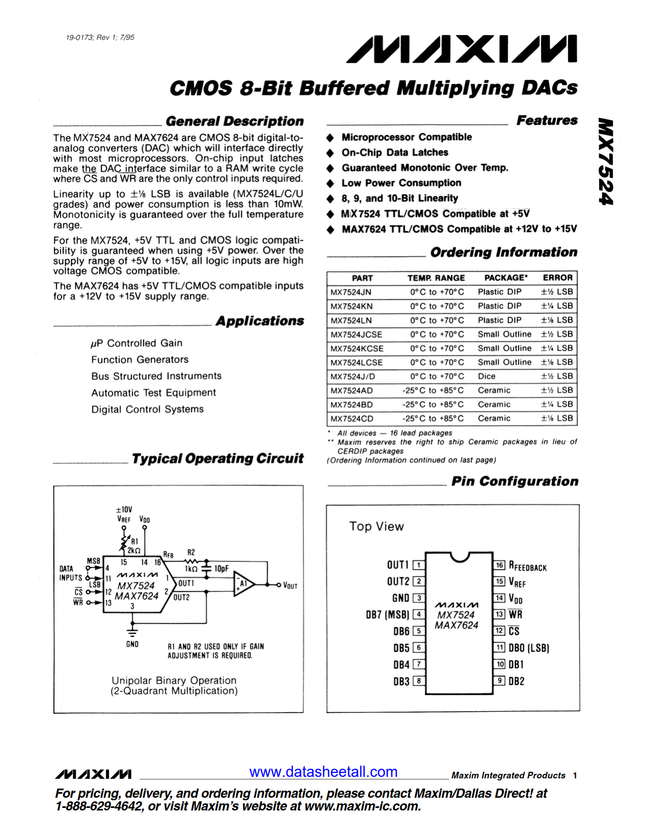 MAX7524 Datasheet