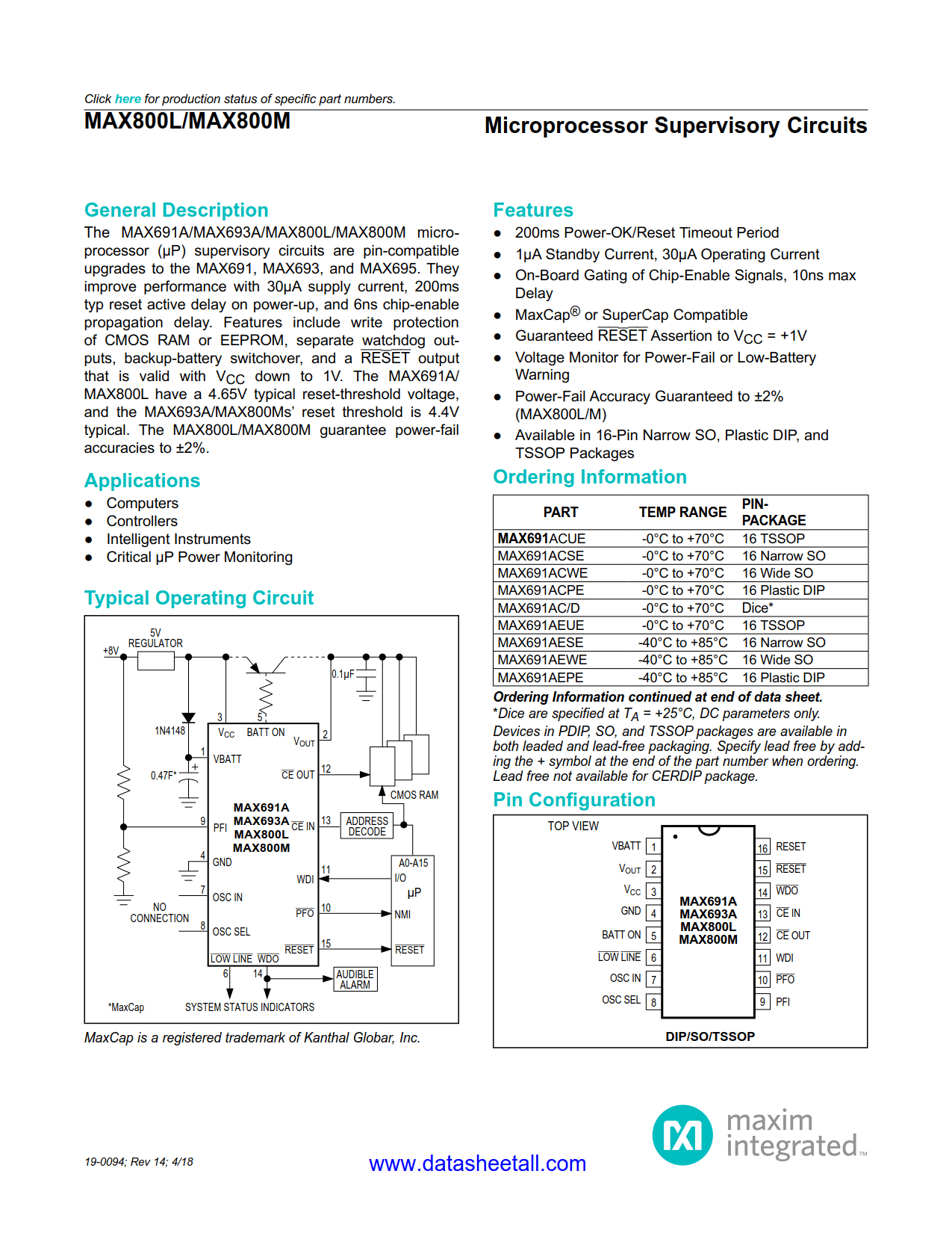 MAX800 Datasheet
