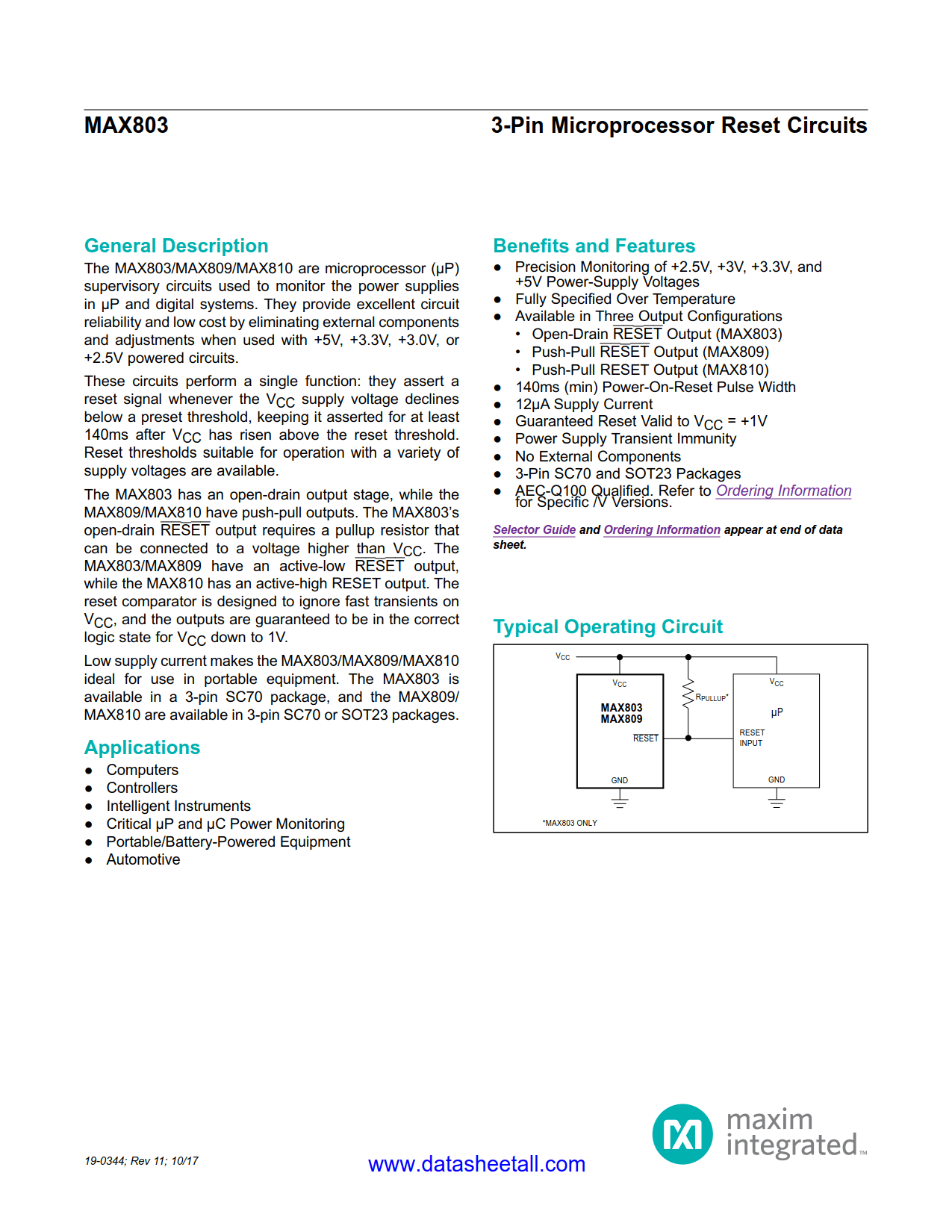 MAX803 Datasheet